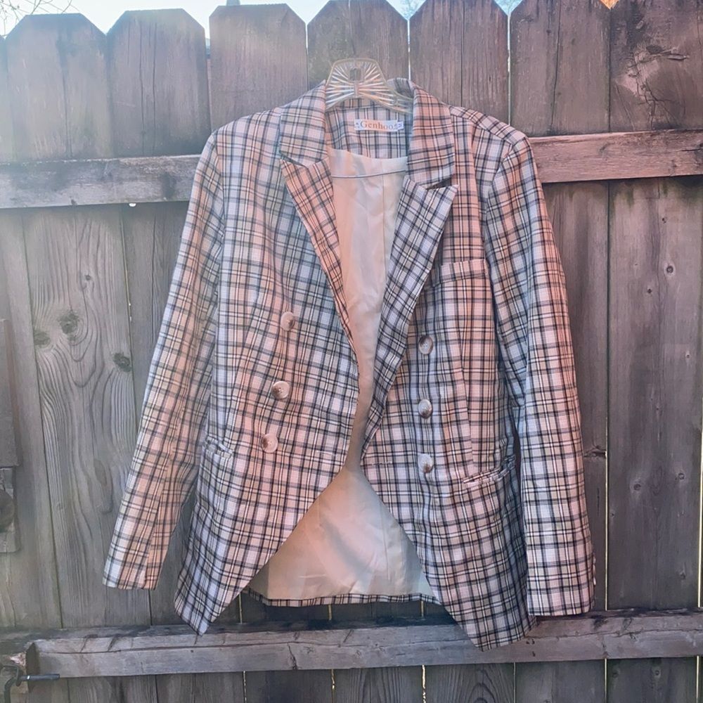 Plaid tan blazer sz. M